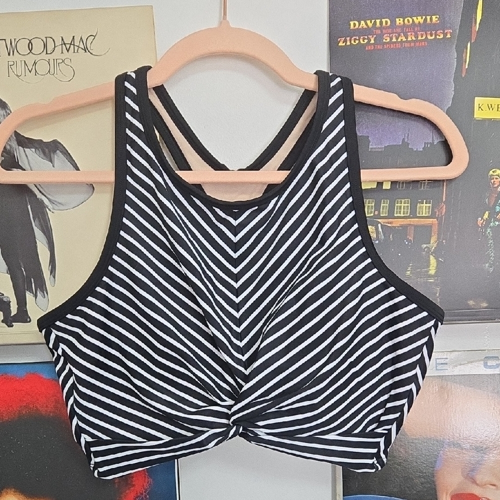 Kona Sol Black and White Striped Swim Top